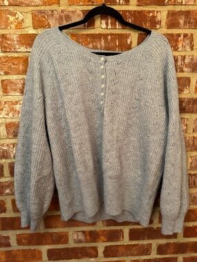 Light Blue Womens Button-Front Knit Sweater